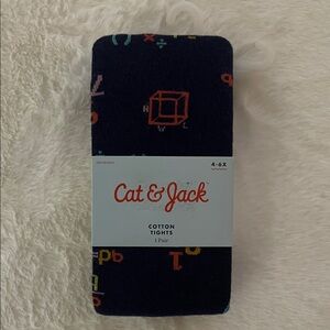 Cat & Jack Dark Blue Tights with Colorful Math Patterns SZ 4-6X